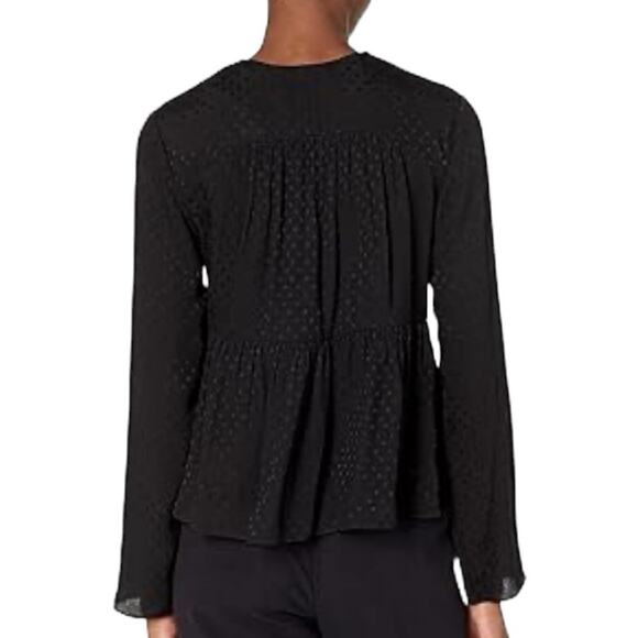 Vince Silk Dot Black Jacquard Ruched Panel Button Down Blouse size medium - Picture 3 of 10